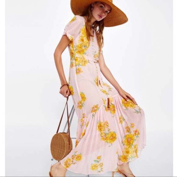 NWT | ZARA Flowy Boho Floral Midi Dress - Picture 2 of 8